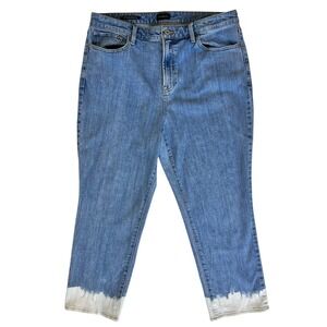 Talbots Womens Blue Ankle Jeans 16 White Dip Dye 90s Momcore Spring Boho Artsy
